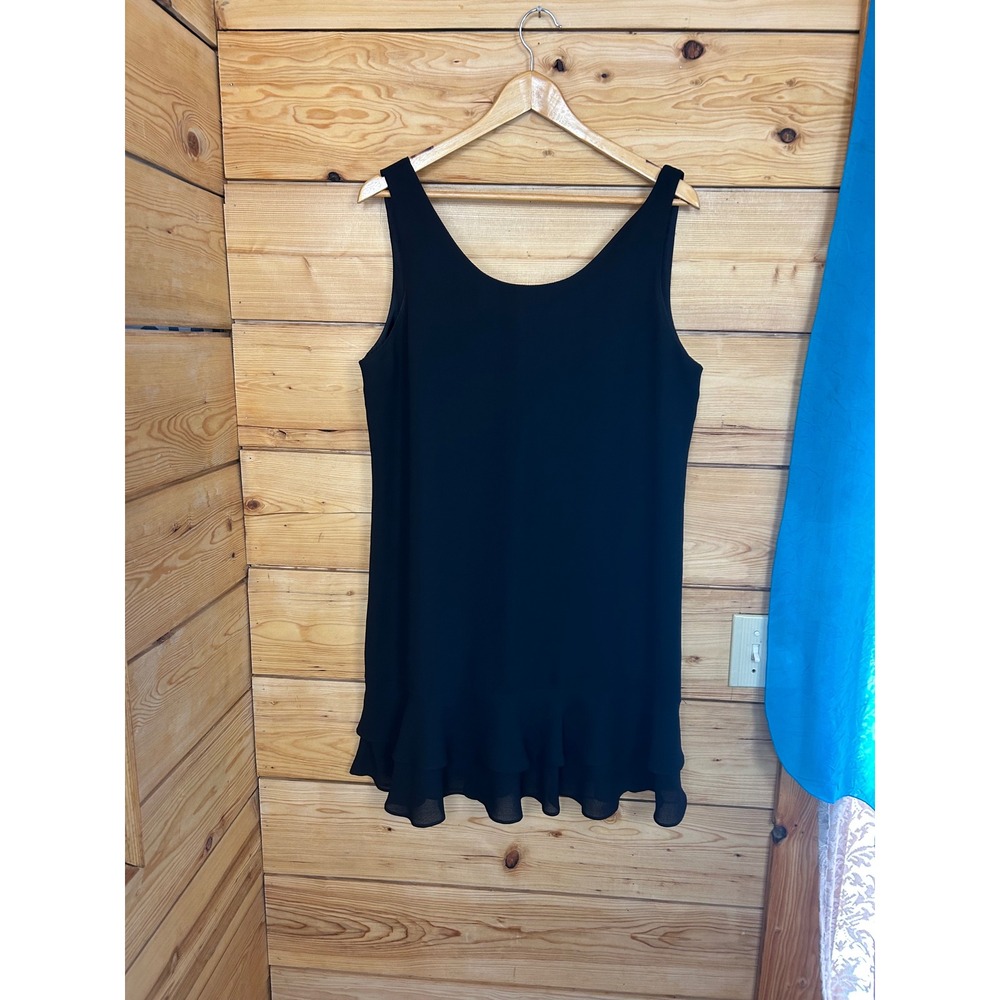 Morigana Black Sleeveless Ruffle Hem Shift Dress Made in Canada Size 14
